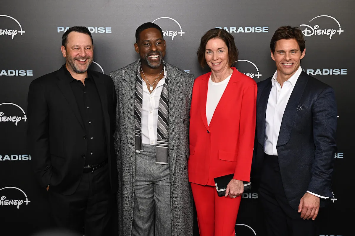 'Paradise' creator Dan Fogelman poses with stars Sterling K. Brown, Julianne Nicholson, and James Marsden