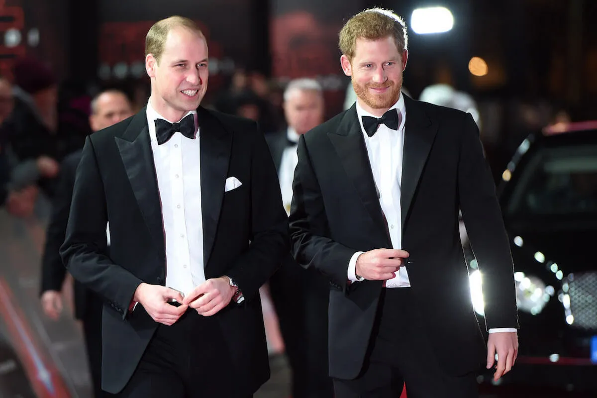 Prince William and Prince Harry, who had his 'worst fear' come true,' with his brother, wear suits.