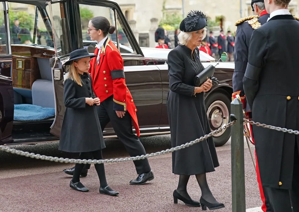 Princess Charlotte and Queen Camilla arrive at the Committal Service for Queen Elizabeth II held at St George's Chapel in Windsor Castle