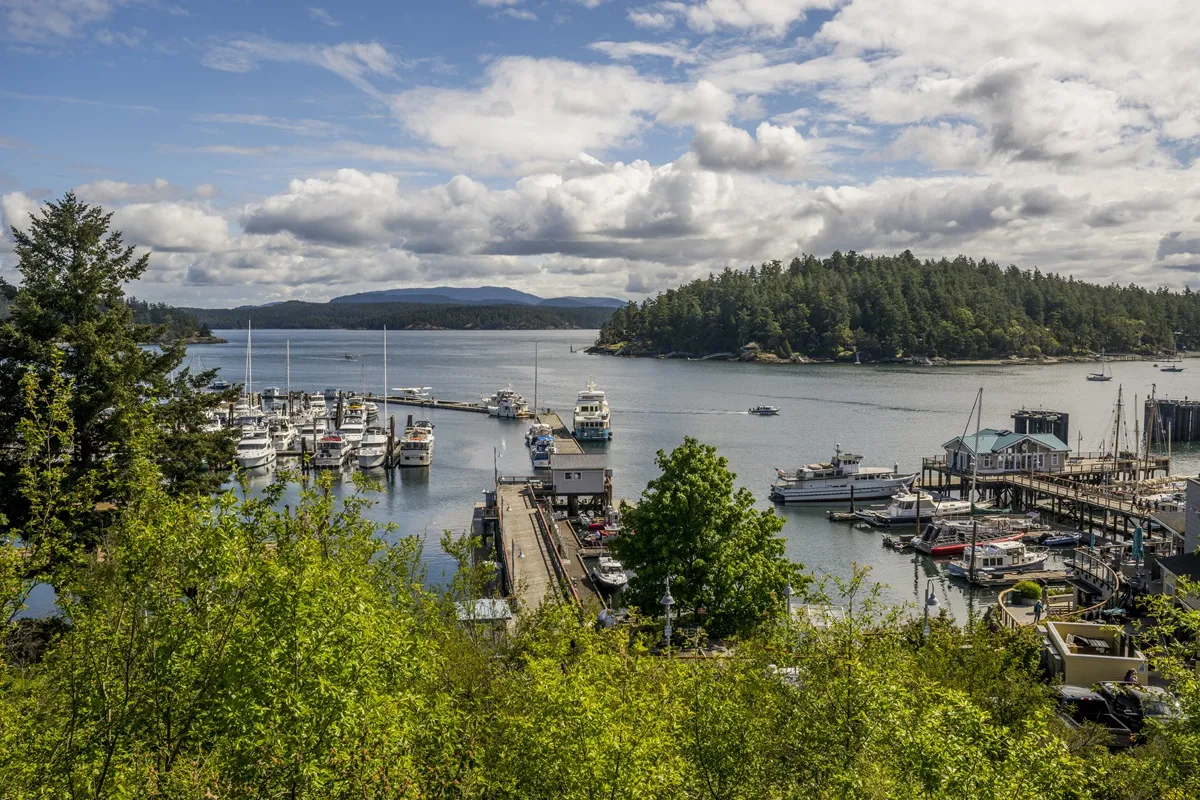  View of the marina in Friday Harbor on San Juan Island, Washington State, United States