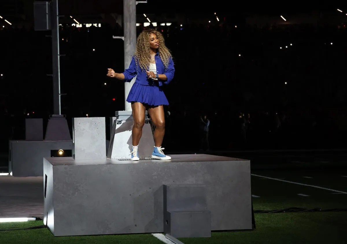 Retired athlete Serena Williams performs the crip walk during the Super Bowl LIX Halftime Show