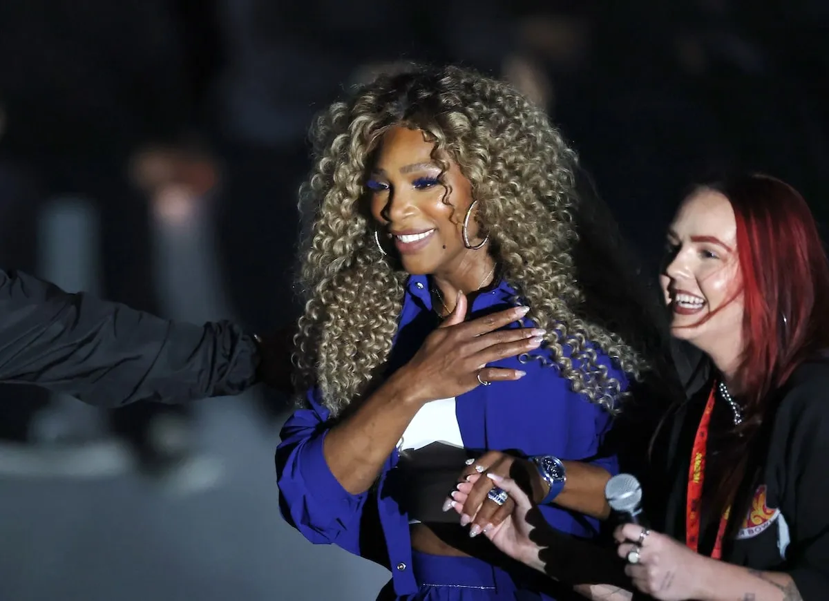 Retired athlete Serena Williams exits the stage after the Super Bowl LIX Halftime Show