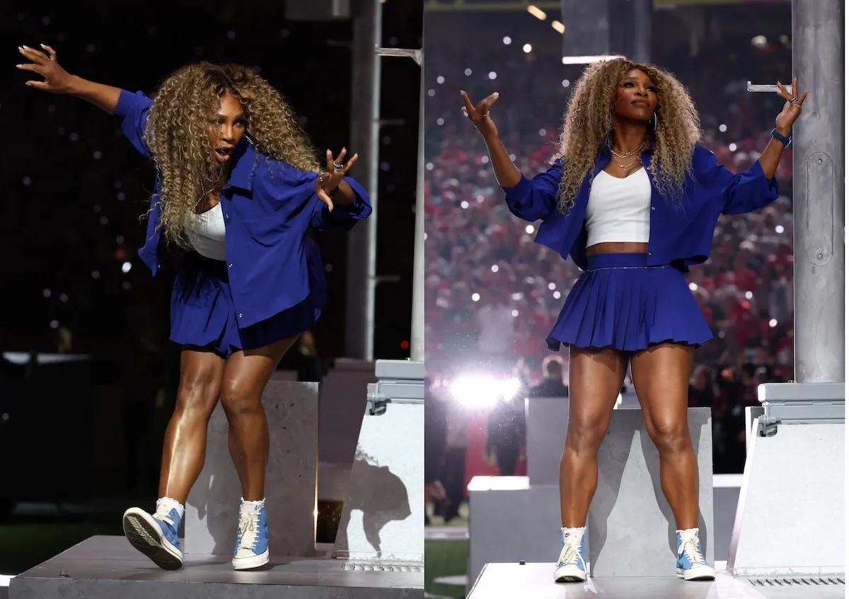 Retired athlete Serena Williams performs the crip walk during the Super Bowl LIX Halftime Show