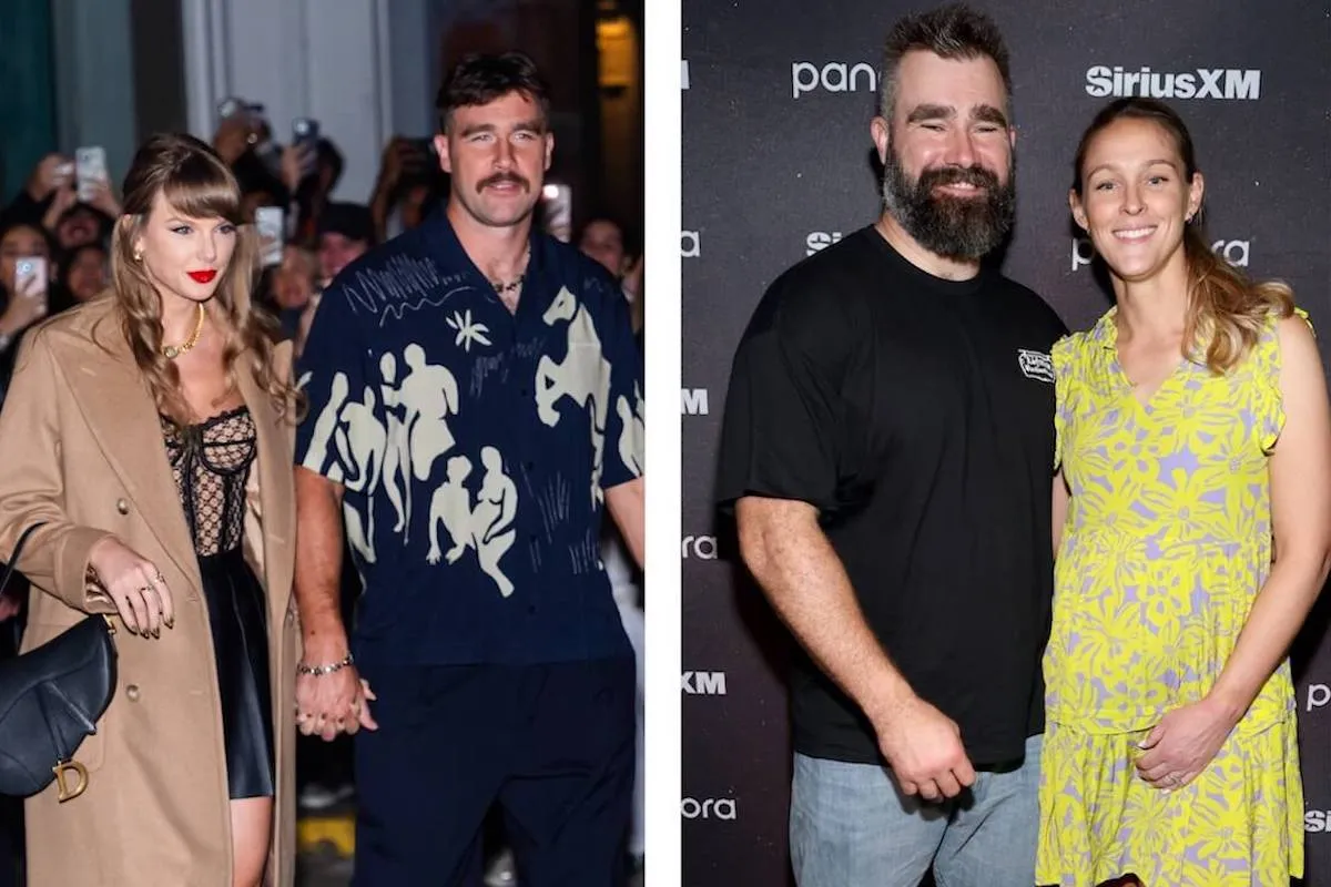 Taylor Swift and Travis Kelce; Jason Kelce and Kylie Kelce