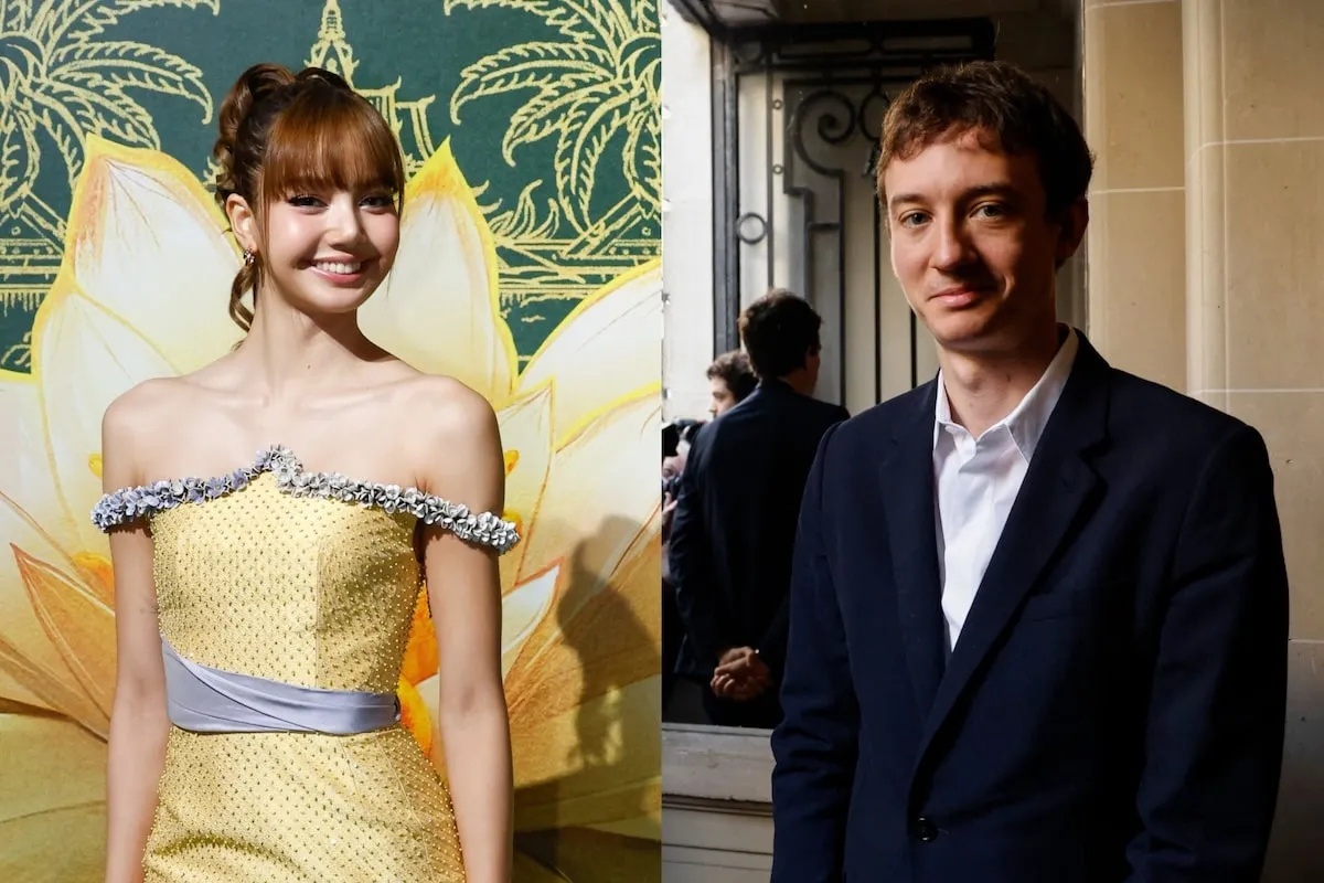 Side by side photos of Lisa in a yellow dress and Frederic Arnault in a navy suit