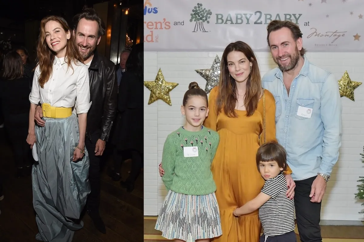 Married couple Michelle Monaghan and Peter White smile together at media events in 2018 and 2017