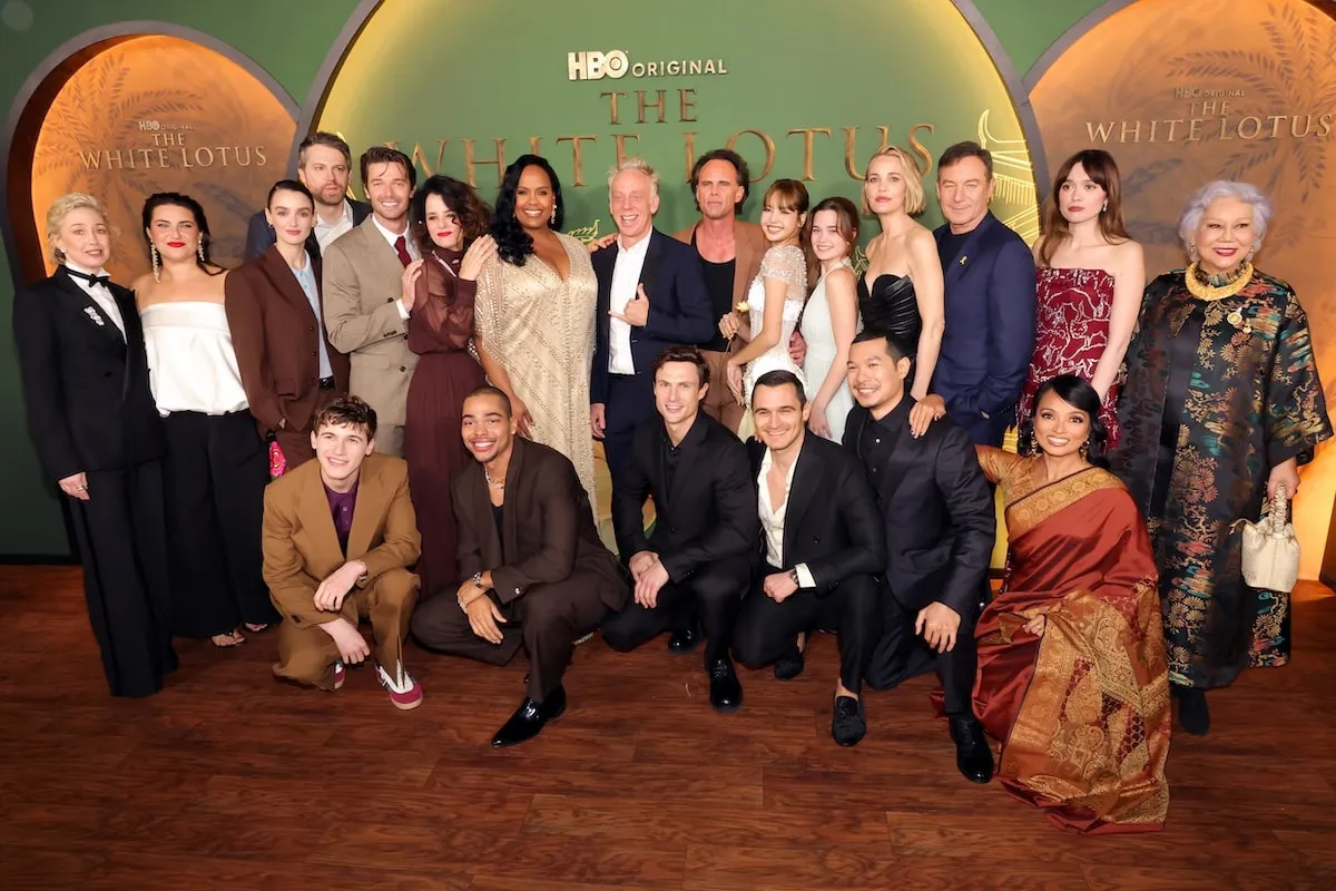 Cast of The White Lotus pose together on the red carpet before the premiere of season 3