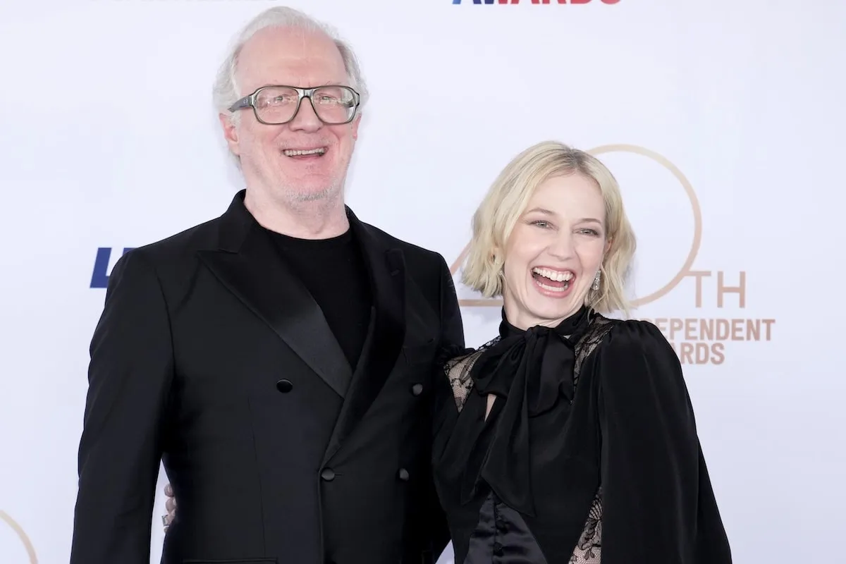 'The White Lotus' star Carrie Coon laughs with her husband at a 2025 film festival