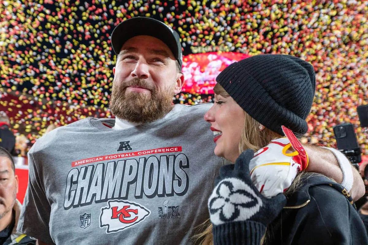 Travis Kelce, who is reportedly the inspiration for Taylor Swift's next album, with Swift