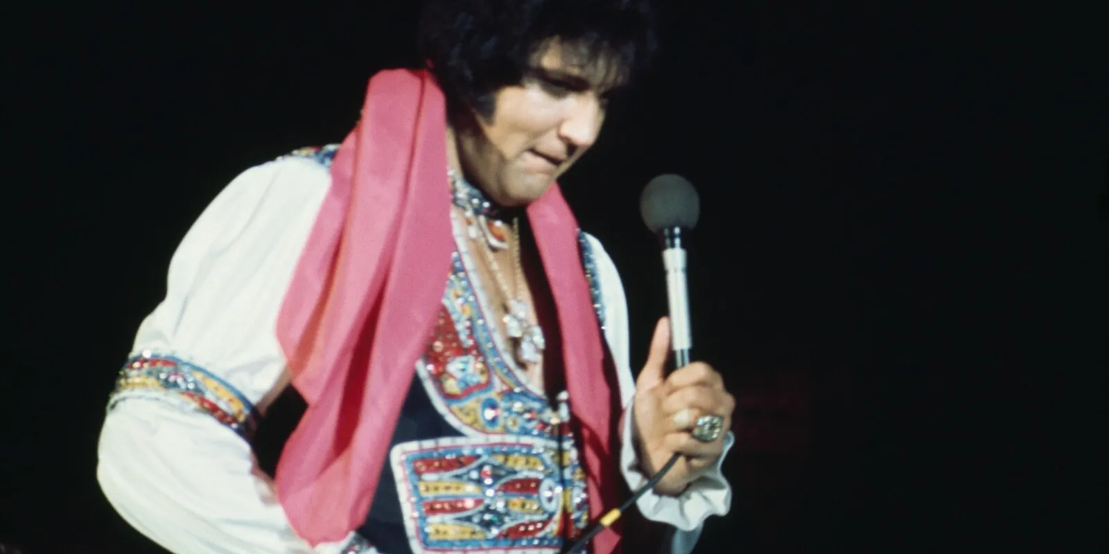 Elvis Presley photographed in concert in the late 1970s