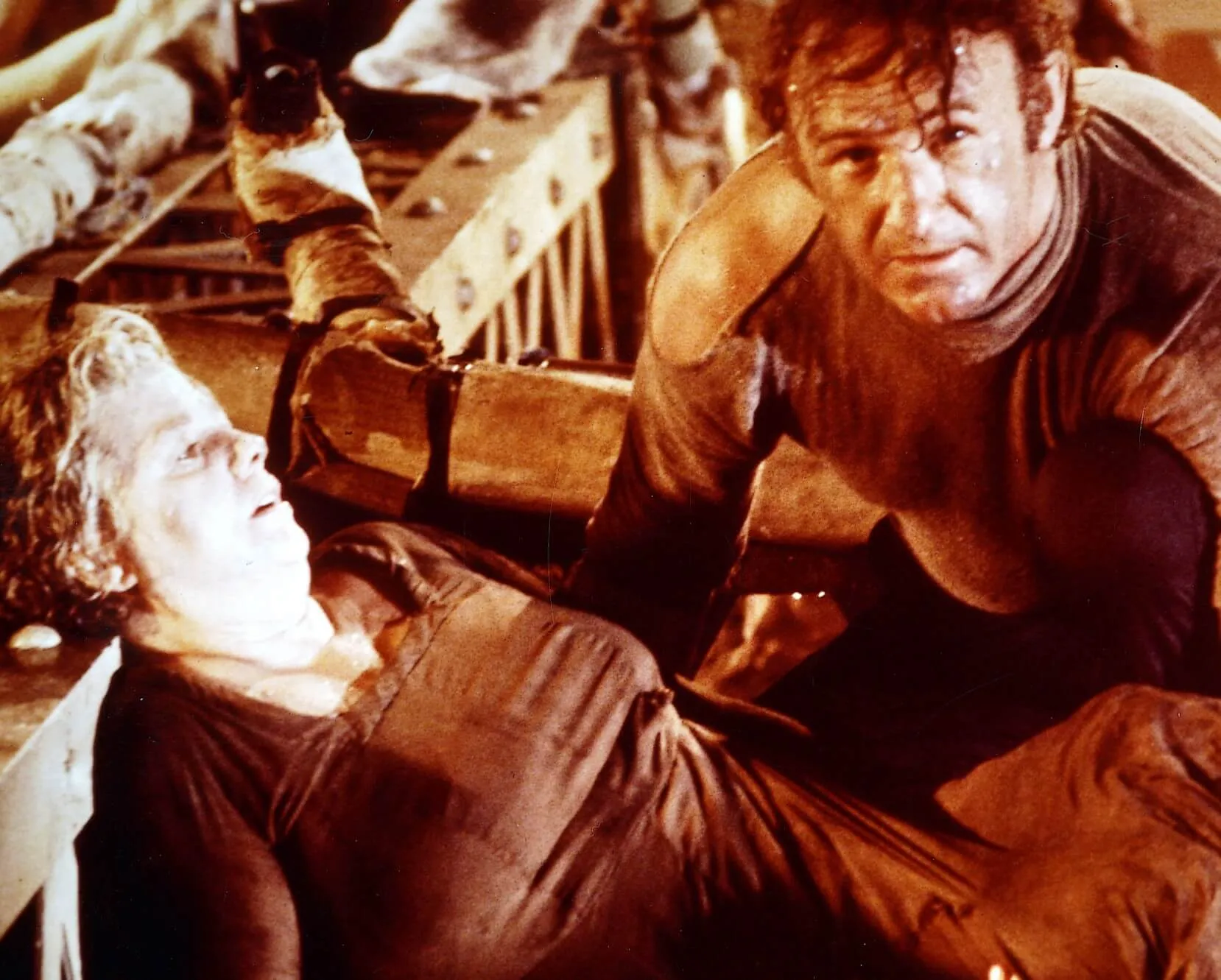 Shelley Winters and Gene Hackman in the movie 'The Poseidon Adventure'