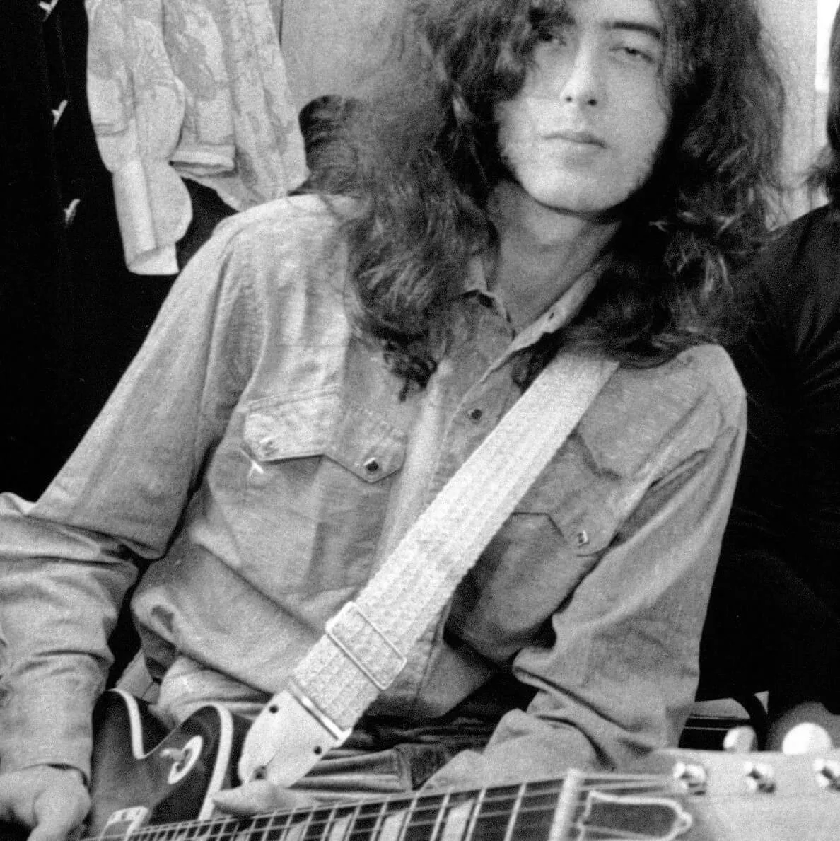 Led Zeppelin's Jimmy Page in black-and-white