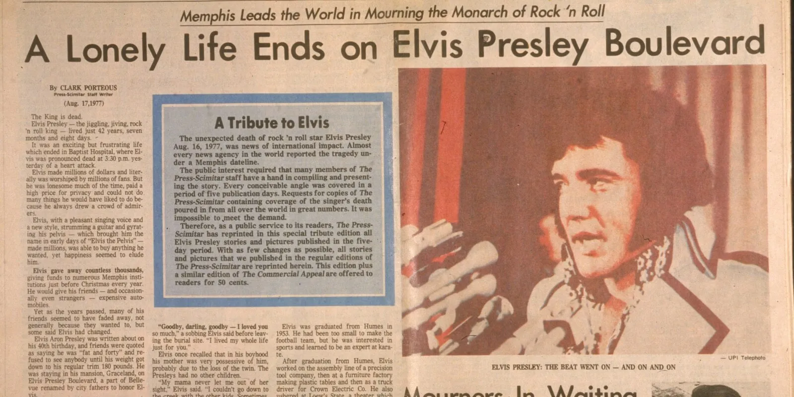 Memphis newspaper detailing Elvis Presley's death