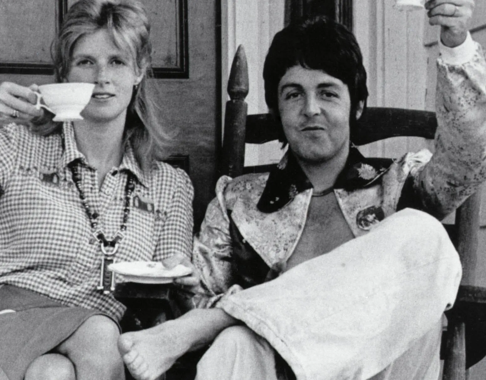 Paul McCartney and Linda McCartney in black-and-white